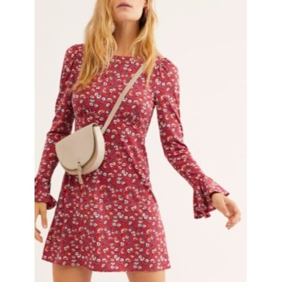 Free People Dresses & Skirts - Free People Red Say Hello Floral Mini Dress SZ M Modern Boho